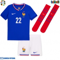 Camisa de Futebol França Theo Hernandez #22 Equipamento Principal Infantil Europeu 2024 Manga Curta (+ Calças curtas)